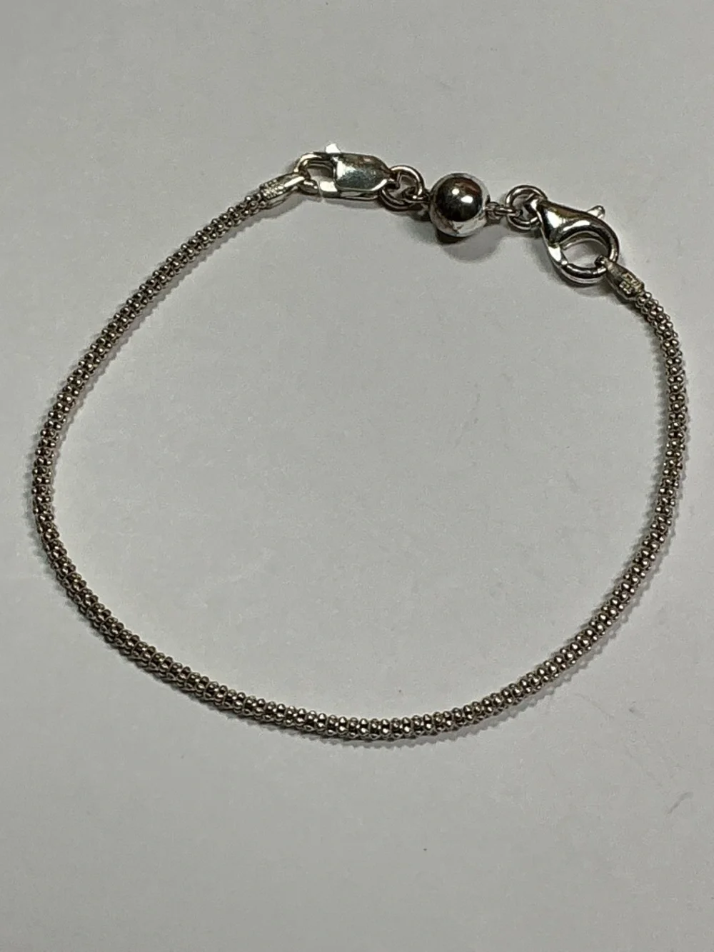Sterling Silver Italian Popcorn Chain Bracelet with Single Bead. 7.25” long